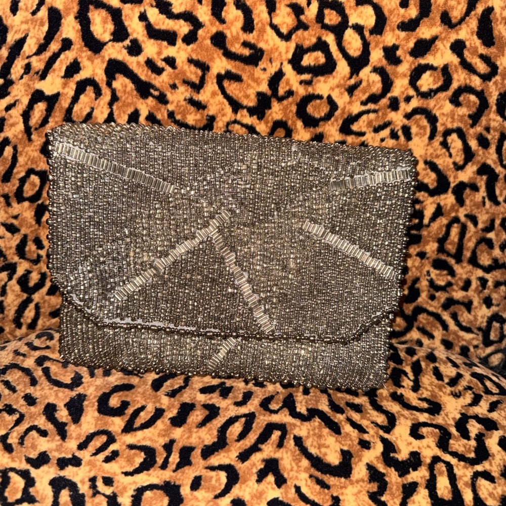 Mary Frances Silver Beaded Prom Evening Clutch